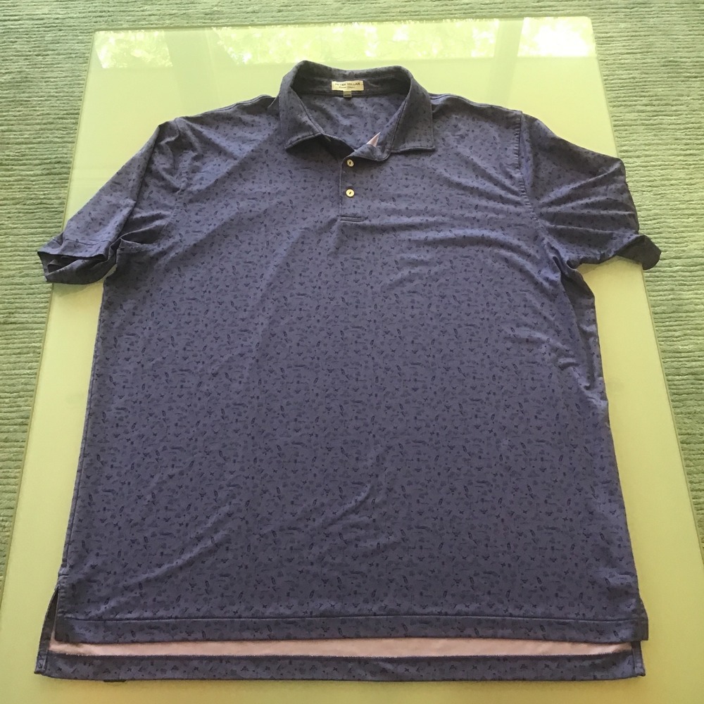 Peter Millar Summer Comfort Mens XL Polo Shirt Purple Golf AOP Print RCC Logo